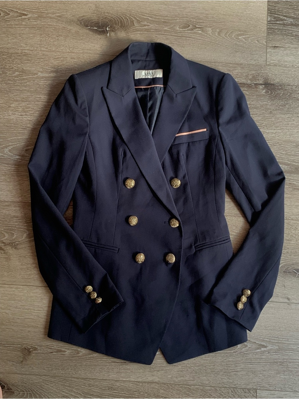 LIST Navy Blue Double-Breasted Blazer Size 2
